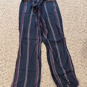Striped Navy Pants with Belt by Loft